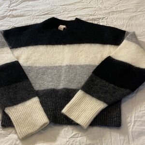 H&M Mohair Blend, Black, Grey and White Striped Crewneck Sweater